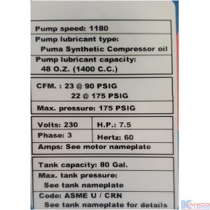 PUMA 7.5 HP 80 GALLON 2 STAGE COMPRESSOR (PK7080V)