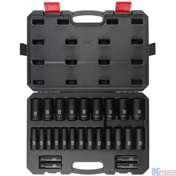 SUNEX 26 PC 1/2" DRIVE METRIC 6 POINT DEEP IMPACT SOCKET SET (SUN2646)