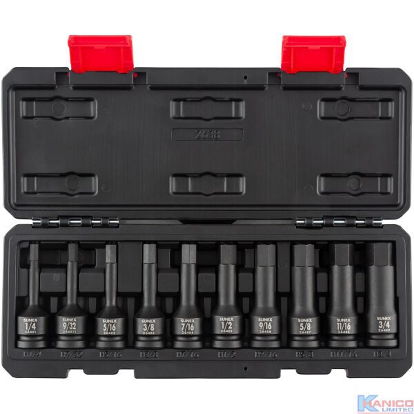 SUNEX 1/2" DRIVE 10PC HEX IMPACT BIT SOCKET SET (SUN2638)