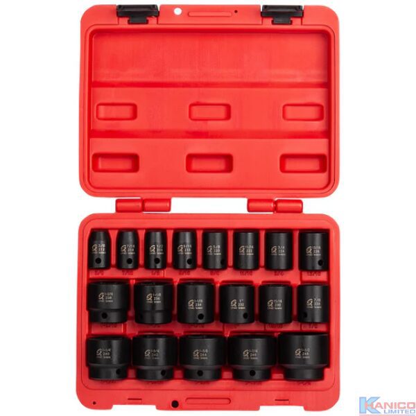 SUNEX 19 PC 1/2" DRIVE 6 POINT STANDARD IMPACT SOCKET SET (SUN2640)