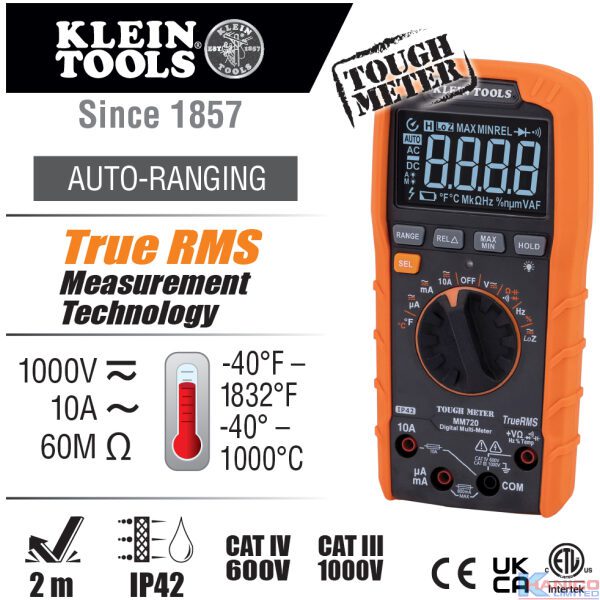 KLEIN 1000V AC/DC DIGITAL MULTIMETER (MM720) - Image 2