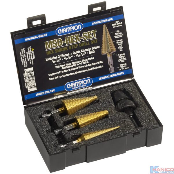 CHAMPION HEX SHANK STEP DRILL SET (MSD-HEX-SET)